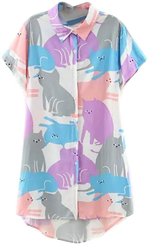 Cartoon Cat Print Shirt