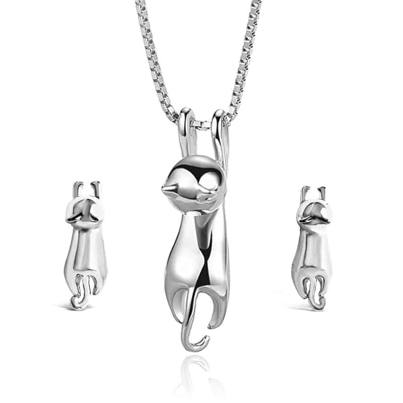 Silver Cat Eye Necklace & Earring Set