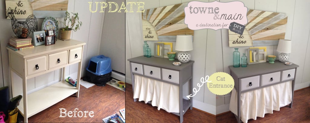 Repurposed Old Table to a Hidden Kitty Litter Box just with Fabrics